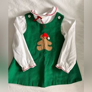 Precious vintage girls Christmas dress with matching button down shirt